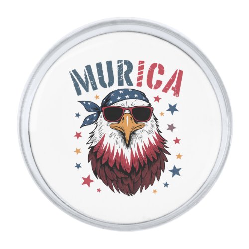 4th of July Patriotic Funny Eagle USA Silver Finish Lapel Pin