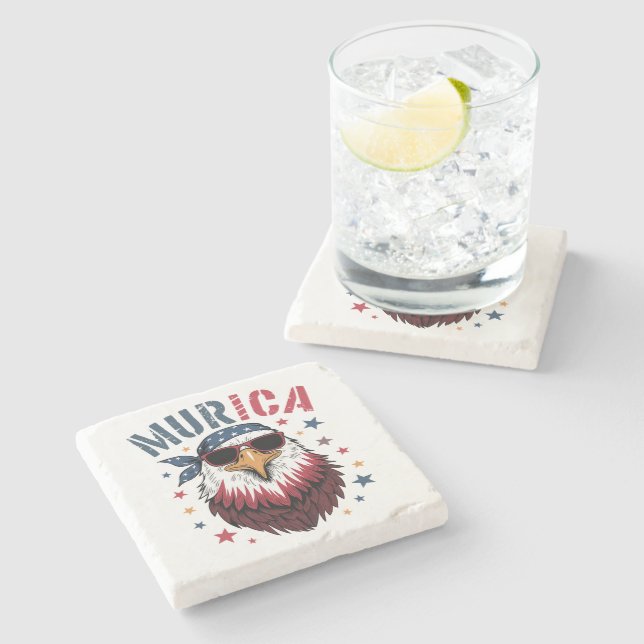 4th of July Patriotic Funny Eagle USA Stone Coaster (Side)