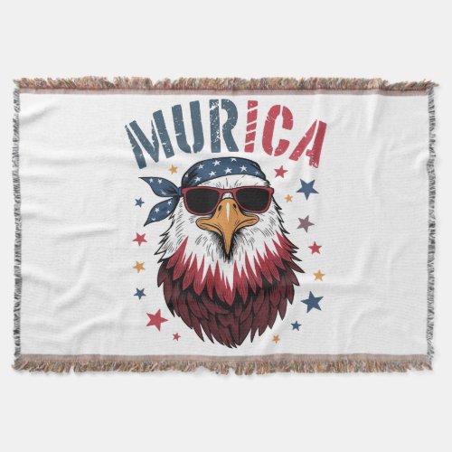 4th of July Patriotic Funny Eagle USA Throw Blanket