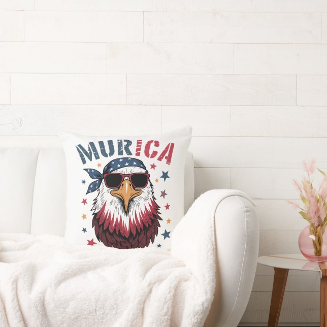4th of July Patriotic Funny Eagle USA Throw Pillow (Couch)