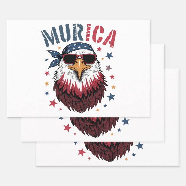 4th of July Patriotic Funny Eagle USA Wrapping Paper Sheets (Set)