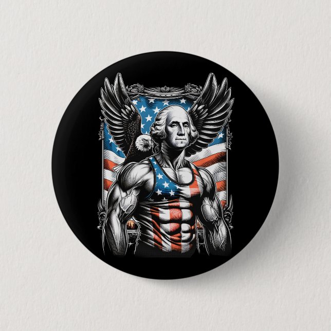 4th Of July Patriotic Funny George Washington July Button (Front)