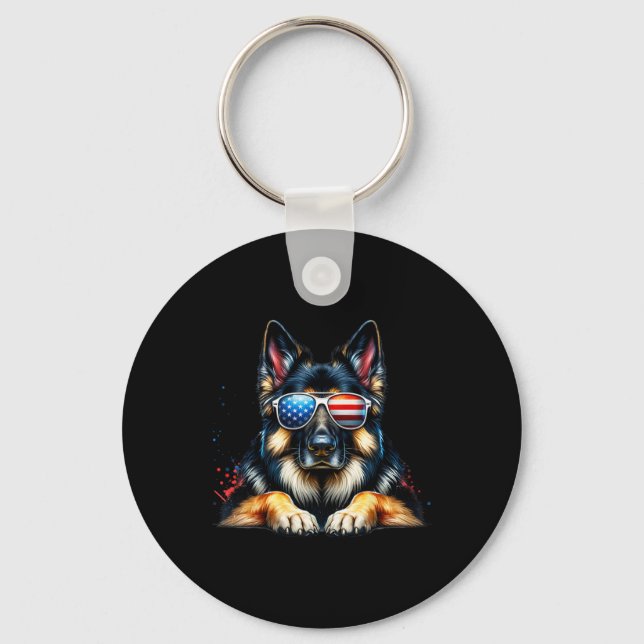 4th Of July Patriotic German Shepherd American Fla Keychain (Front)