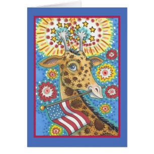 4TH OF JULY, PATRIOTIC GIRAFFE GREETING CARD Verse