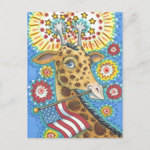 4TH OF JULY PATRIOTIC GIRAFFE, HOLIDAY POSTCARD