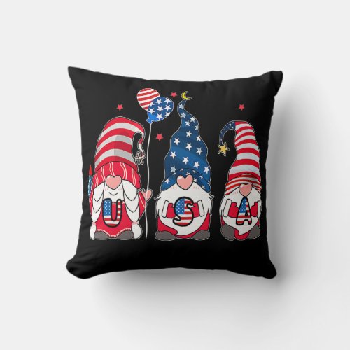 4th Of July Patriotic Gnomes Summer USA Throw Pillow