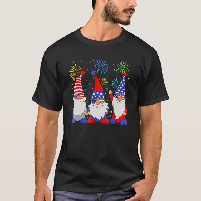 4th Of July  Patriotic Gnomes Sunglasses American  T-Shirt (Front)