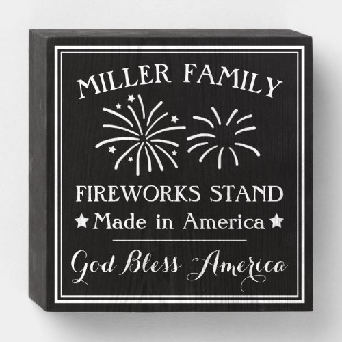 4th of July Patriotic God Bless America Fireworks Wooden Box Sign