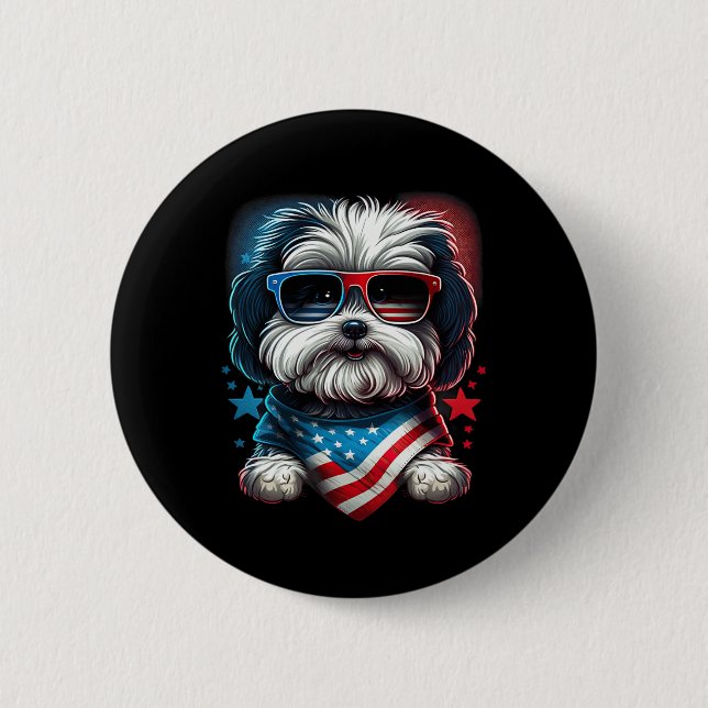 4th Of July Patriotic Havanese Dog Us Flag  Button (Front)