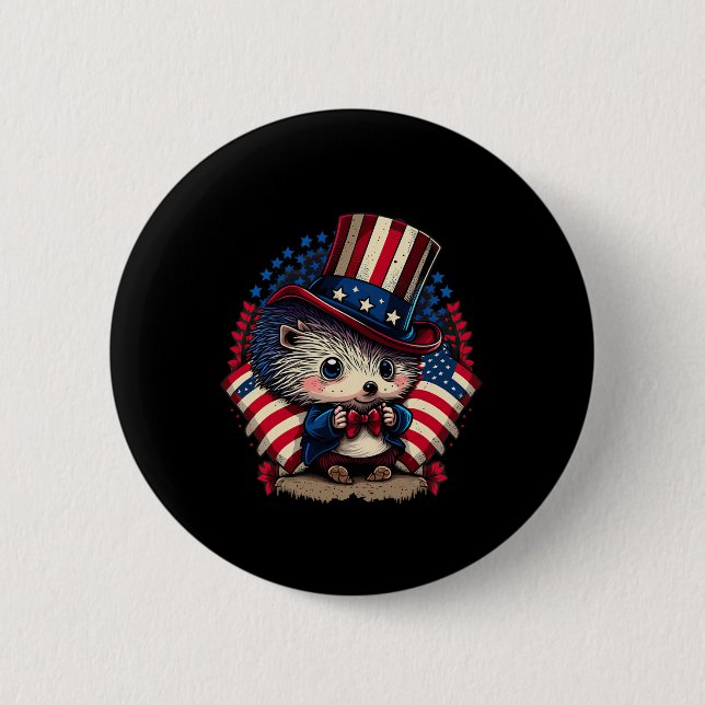 4th Of July Patriotic Hedgehog Us Flag  Button (Front)