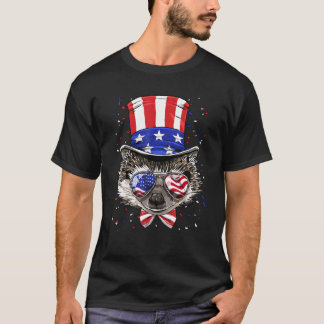 4th of July Patriotic Hedgehog Wearing USA Flag Su T-Shirt