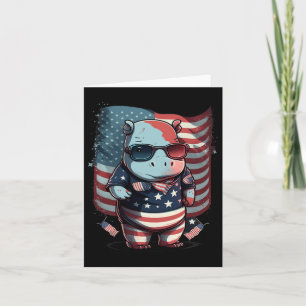 4th Of July Patriotic Hippo Us Flag  Card