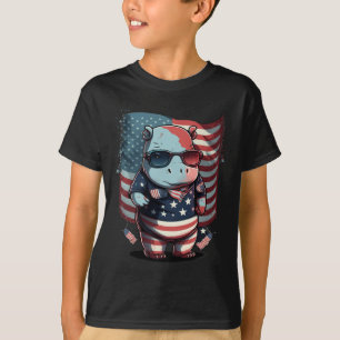 4th Of July Patriotic Hippo Us Flag T-Shirt