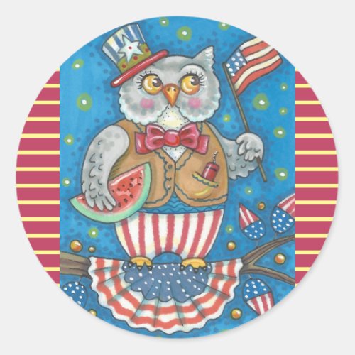 4TH OF JULY PATRIOTIC HOOT OWL STICKERS Rnd Sheet