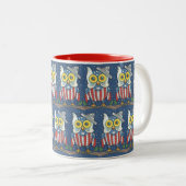 4TH OF JULY PATRIOTIC HOOT OWL, TWO TONE MUG Red (Front Right)