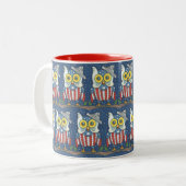 4TH OF JULY PATRIOTIC HOOT OWL, TWO TONE MUG Red (Front Left)