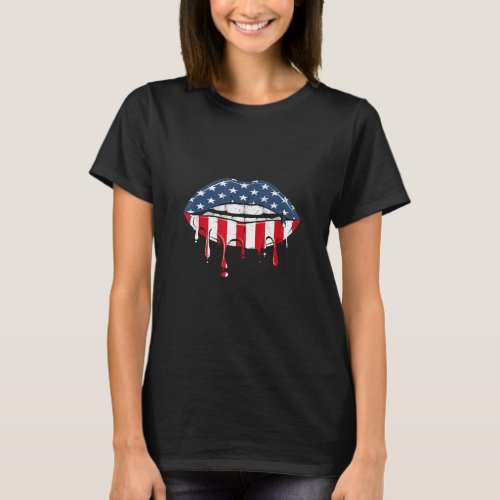 4th Of July Patriotic Hot Lips American Flag Grung T_Shirt