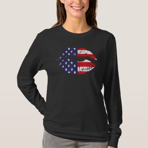 4th Of July Patriotic Hot Lips American Flag Grung T_Shirt