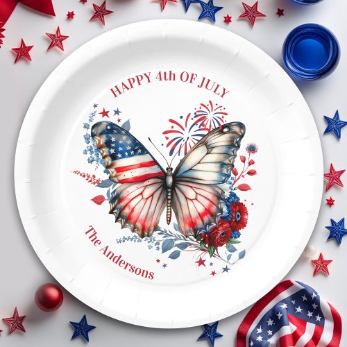 4th of July Patriotic Independence Day Family Name Paper Plates