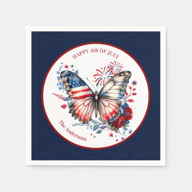 4th of July Patriotic Independence Day Name Napkins (Front)