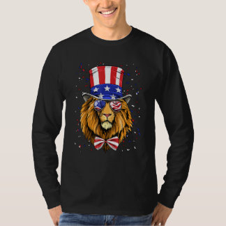 4th of July Patriotic Lion USA Flag Independence L T-Shirt