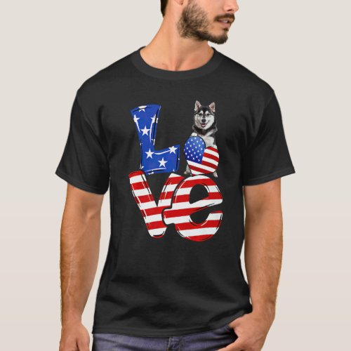 4th Of July Patriotic Love Husky American Flag   T_Shirt