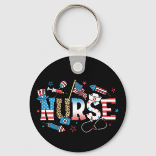 4th Of July Patriotic Nurse Circle Keychain