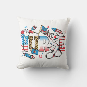 4th Of July Patriotic Nurse Throw Pillow