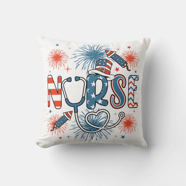 4th Of July Patriotic Nurse Throw Pillow (Front)
