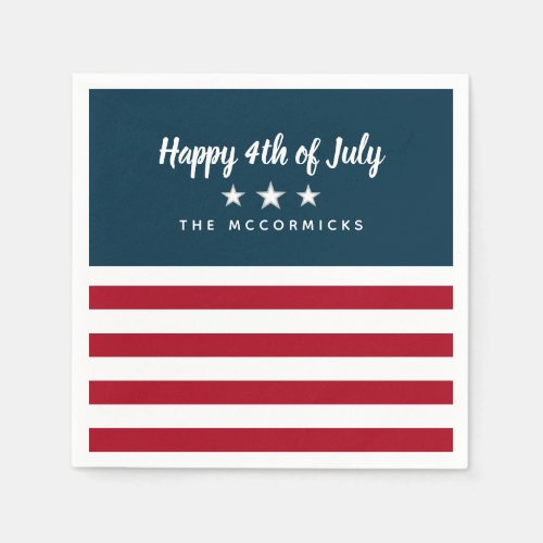 4th of July Patriotic Party Red White Blue Name Napkins