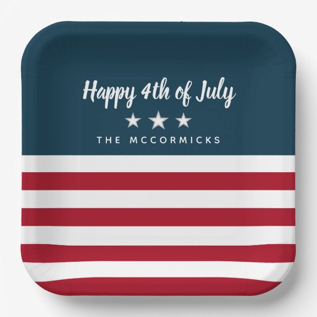 4th of July Patriotic Party Summer Personalized Paper Plates (Front)