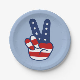 4th Of July Patriotic Peace Sign Paper Plate