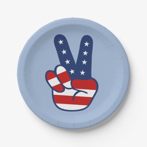 4th Of July Patriotic Peace Sign Paper Plate