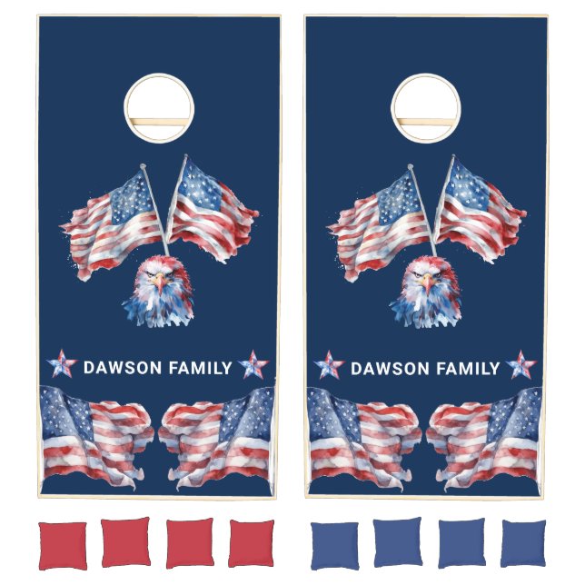 4th of July Patriotic Personalized Cornhole Set (Set)