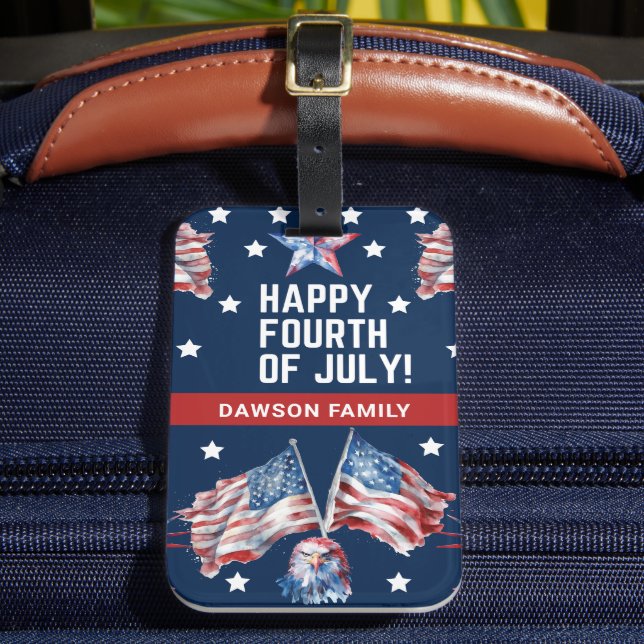 4th of July Patriotic Personalized Luggage Tag (Front Insitu 2)