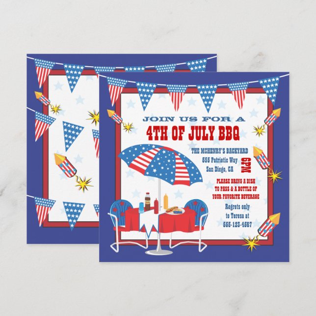 4TH of July Patriotic Picnic BBQ Party Invitation (Front/Back)