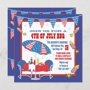 4TH of July Patriotic Picnic BBQ Party Invitation