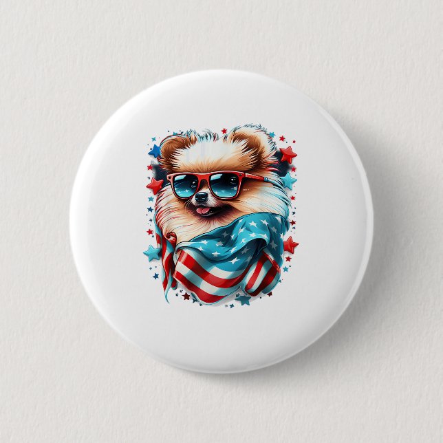 4th of July Patriotic Pomeranian Dog US Flag  Button (Front)