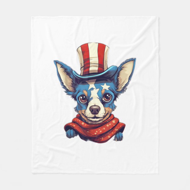4th Of July Patriotic Rat Terrier Dog  Fleece Blanket (Front)