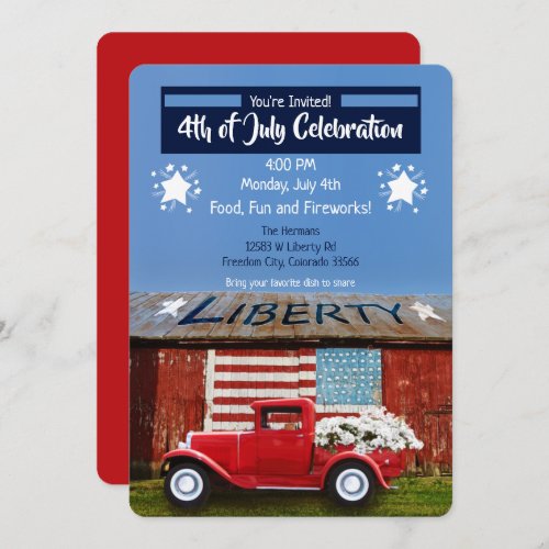 4th of July Patriotic Red Truck Invitation