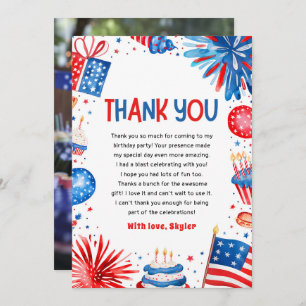 4th Of July Patriotic Red White and Blue Birthday Thank You Card