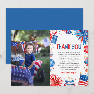 4th Of July Patriotic Red White and Blue Birthday  Thank You Card