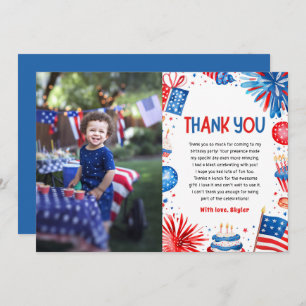 4th Of July Patriotic Red White and Blue Birthday Thank You Card