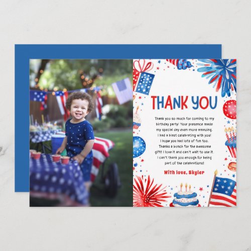 4th Of July Patriotic Red White and Blue Birthday  Thank You Card