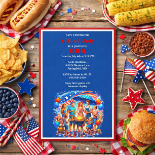 4th of July Patriotic Red White Blue BBQ   Invitation