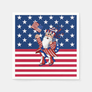 4th Of July Patriotic Red, White & Blue BBQ Santa Napkins