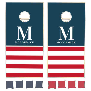 4th of July Patriotic Red White Blue Family Name Cornhole Set