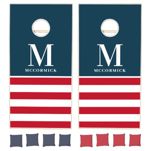 4th of July Patriotic Red White Blue Family Name Cornhole Set