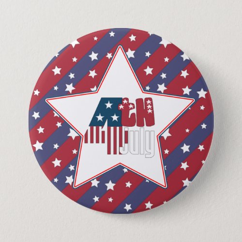 4th of July Patriotic Red White Blue Graphic Button