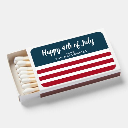 4th of July Patriotic Red White Blue Name Party Matchboxes